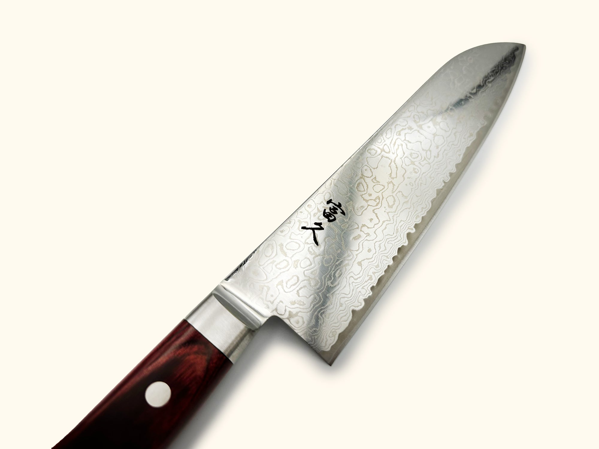 Tomihisa 68 Layer Red Handle Santoku 180mm