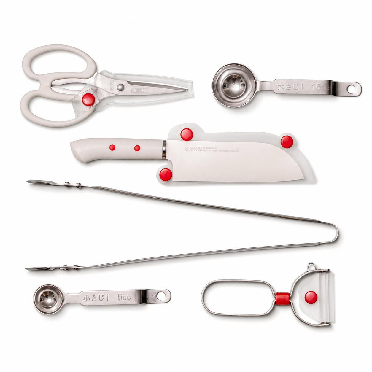 Kids Starter Set 5PCS (Knife/Scissors/Peeler,Tongs,Measuring Spoon) Left Hand