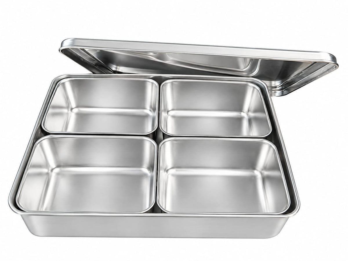 EBM Pressed Yakumi Stainless Container Set - 4 Inserts Square (285×225×60)
