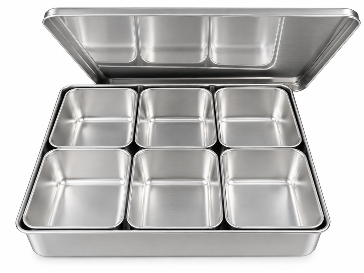 EBM Pressed Yakumi Stainless Container Set - 6 Insert (330x285x60mm)