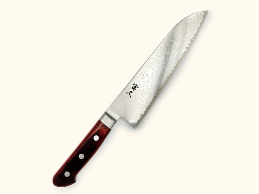 Tomihisa 68 Layer Red Handle Santoku 180mm