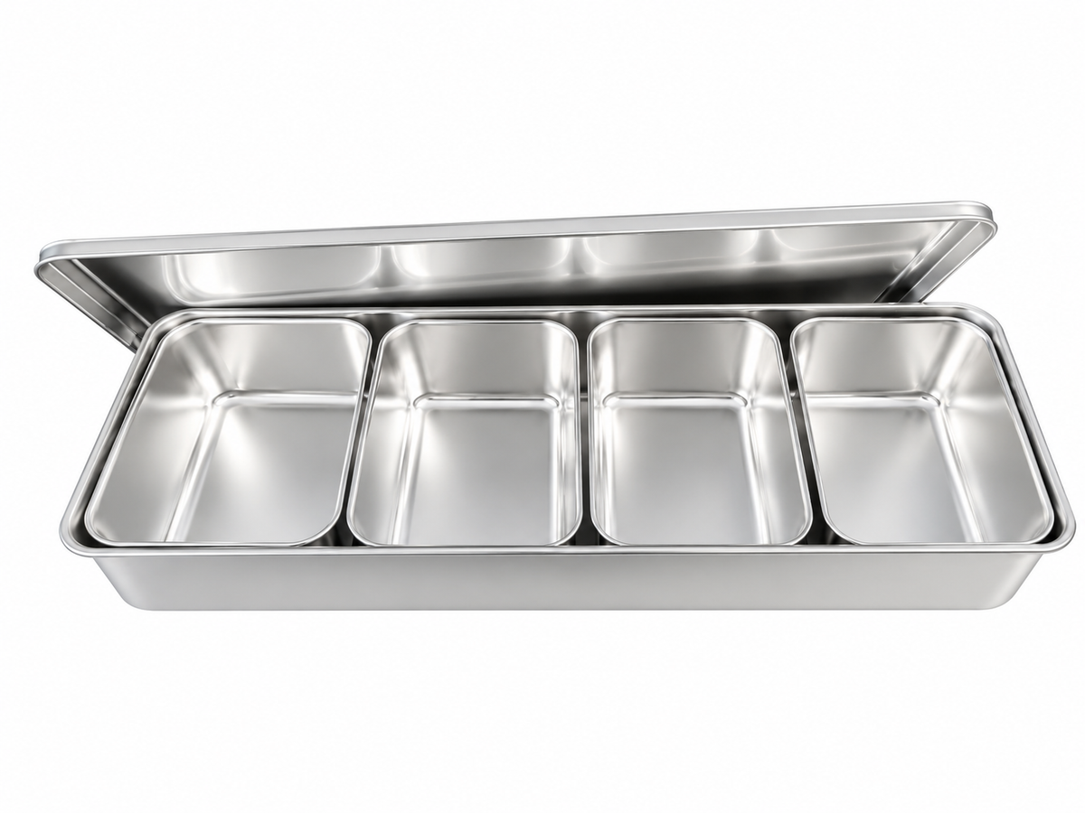EBM Pressed Yakumi Stainless Container Set - Long 4 Inserts (435x145x60)
